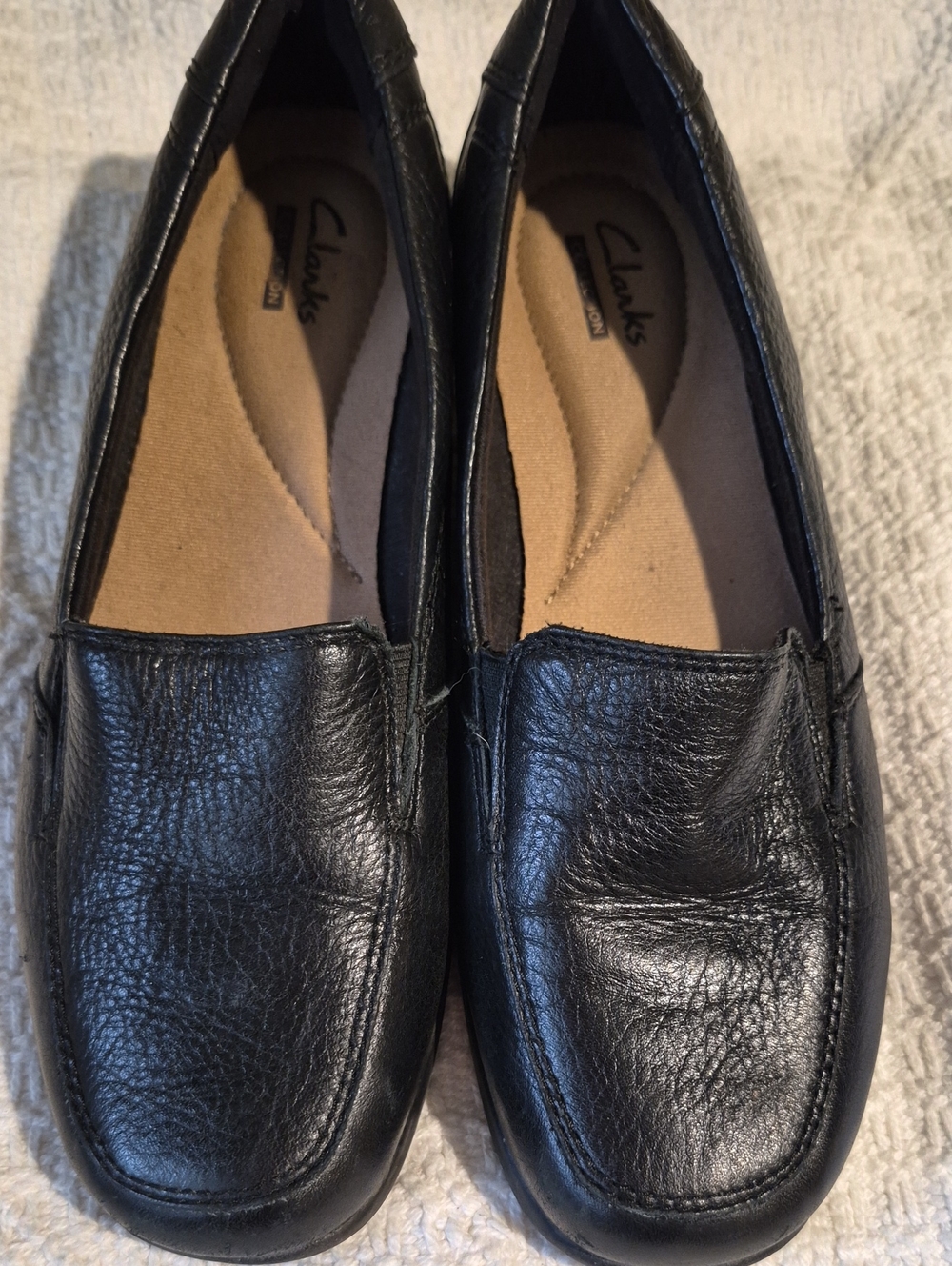 Clarks Black Leather Slip-On Comfort Loafer Shoes - Women's 7M